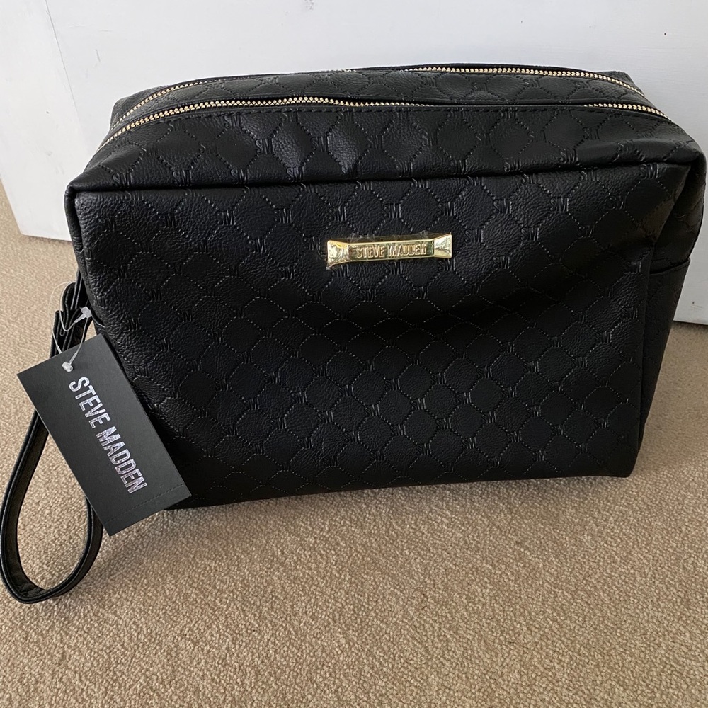Steve Madden Emboss Black Double Zip Cosmetic Bag